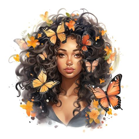 Premium Ai Image Beautiful Black Girl Fairy Clipart Illustration