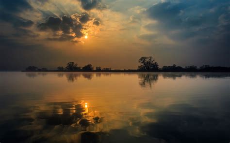 Nature Landscape Calm Clouds Sunset Lake Reflection