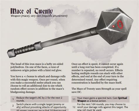 Mace Of Twenty 5e Magic Weapon By Midlifedices