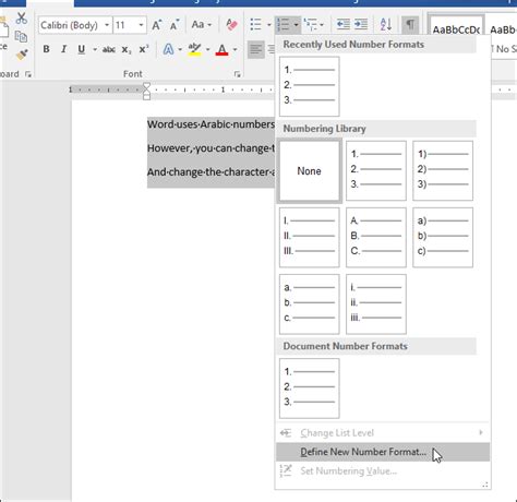 How To Change The Type Of Numbers Used In A Numbered List In Word