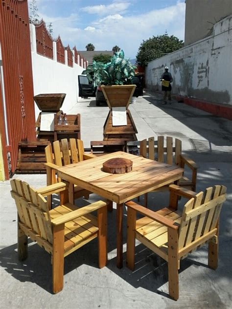 Compre muebles a los mejores precios. Mesa De Madera Rustica Para Jardin Desmontable C/4 Sillas ...