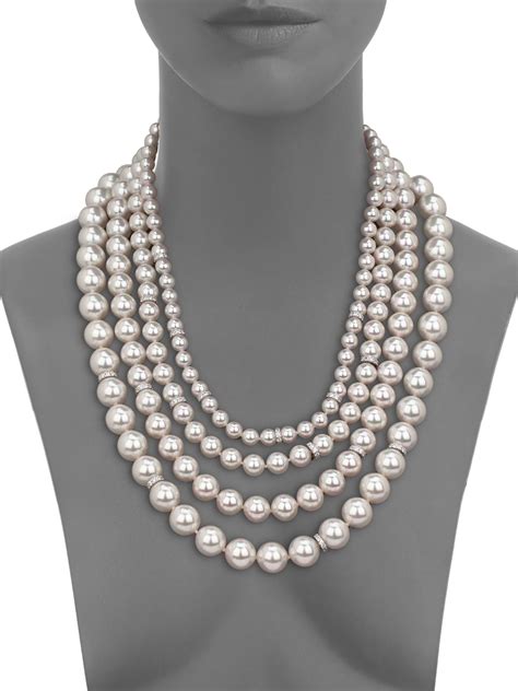 Lyst Majorica 8mm 14mm White Pearl And Sterling Silver Nested Triple