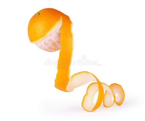 Orange With Peeled Spiral Skin Isolated On White Background Stock Image