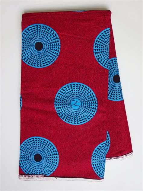 Red Blue Fabric Circle Print African Fabric By The Yard Etsy
