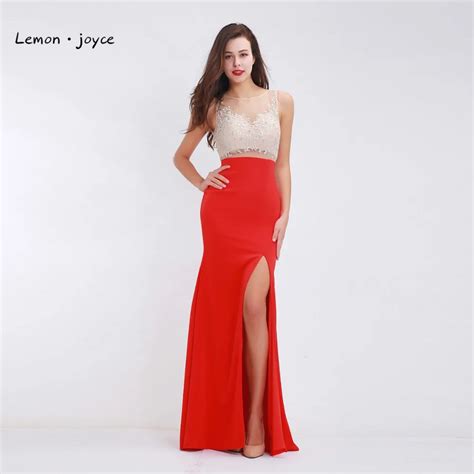 Formal Red Evening Dresses Long 2019 Elegant O Neck Sleeveless Sexy Backless Embroidery High