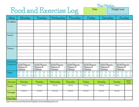 Bariatric Surgery Weekly Food Exercise Tracker Weigh Loss Journal