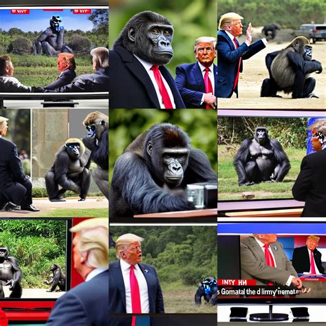 President Donald Trump Watching Gorillas Fighting On Tv Stable