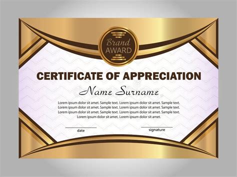 Certificate Of Appreciation Golden And Black Template Vertical Stock