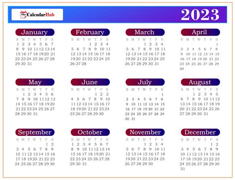 Printable Blank Yearly 2023 Calendar Template