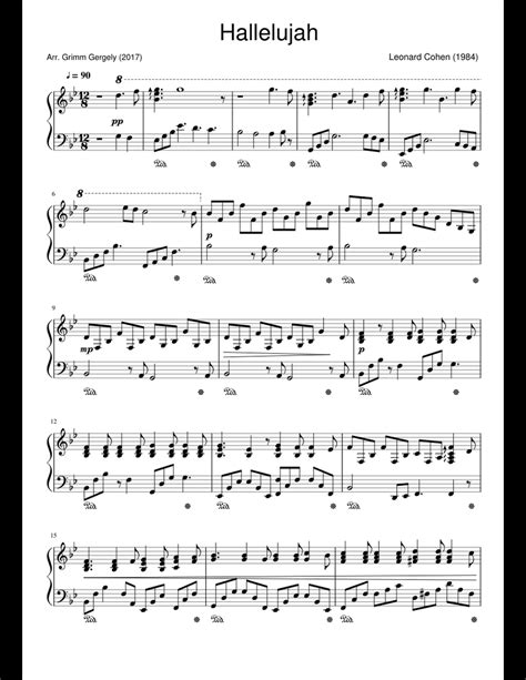 hallelujah leonard cohen sheet music for piano download free in pdf or midi