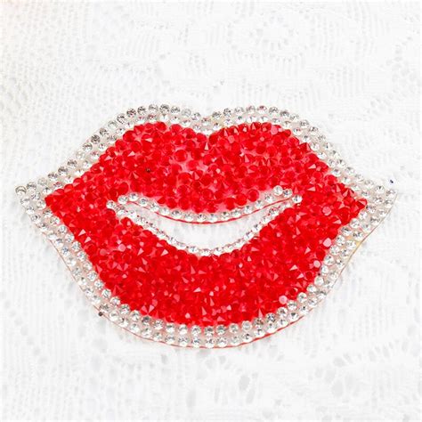Red Lips Rhinestones Patch Cartoon Crystal Beaded Iron On Patch T Shirt