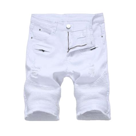 Summer Mens Denim Shorts Slim Casual Knee Length Short Hole Jeans Shorts For Men Straight