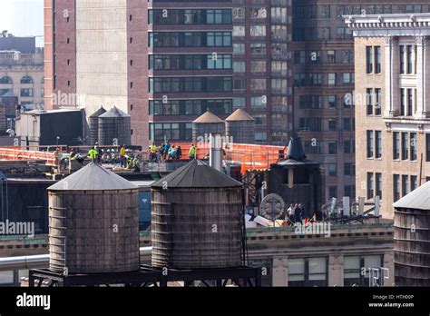 A Crew Of Construction Workers At Hi Rise Site In Manhattan Nyc Usa