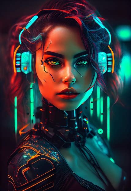 Premium Ai Image Photo Cyberpunk Woman Portrait Futuristic Neon Style Generate Ai