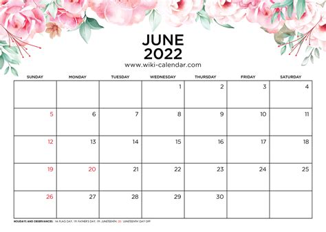 Free Printable June 2022 Calendars Wiki Calendar