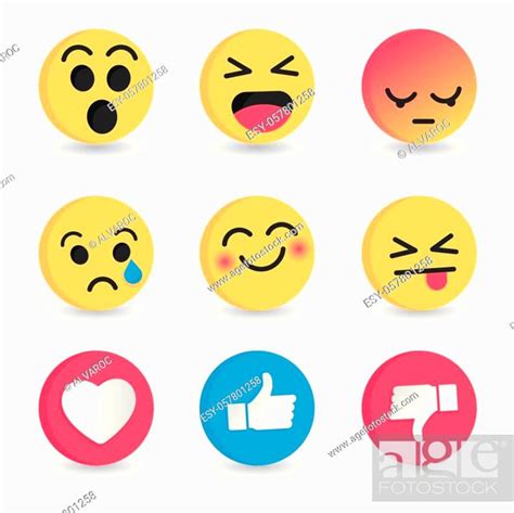 Set Of Emoticon Social Media Reactions Stock Vector Vector And Low