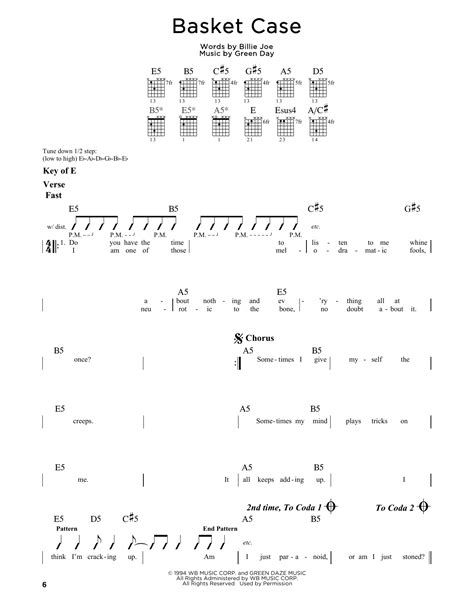 Basket Case By Green Day Guitar Lead Sheet Guitar Instructor