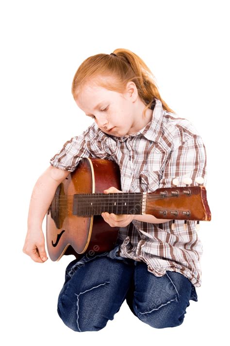 Little Girl Playing On A Guitar Guitar Red Hair Youth Music Png