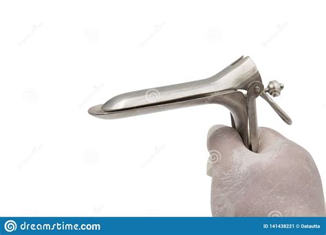 Speculum In Hand Doctor On White Backgroundmedical Concept Isolated On White Background Stock