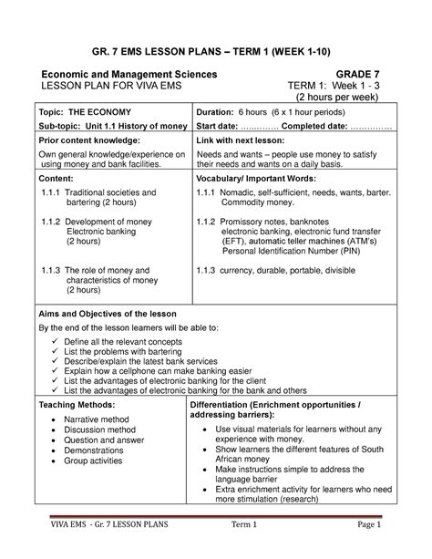 Gr 7 Ems Lesson Plans Term 1 Week 1 10 Grade 7 Gr 7 Ems Lesson Plans