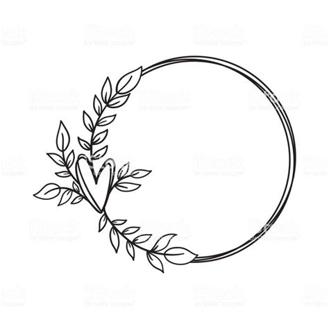 Hand Drawn Doodle Laurel Wreath With Heart Sketch Floral Frame For