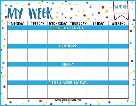 Weekly Calendar Printable For Kids Tedy Printable Activities