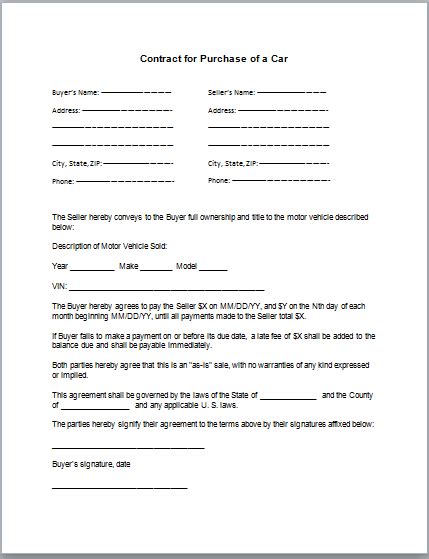 Car Loan Agreement Template Free Printable Documents