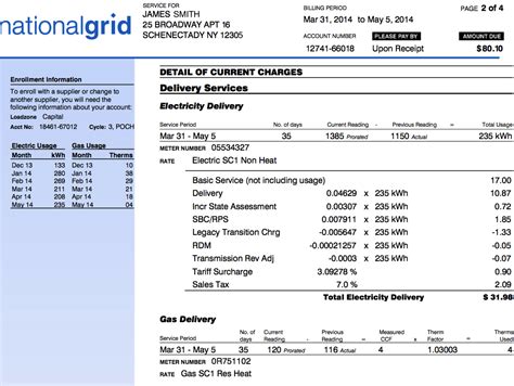 National Grid Electricity And Gas Bill Example In New York State