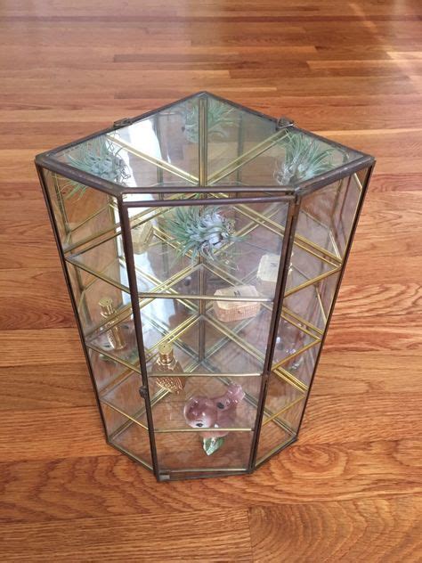 Vintage Brass And Glass Hanging Curio Cabinet Figurine Display Case Mirrored Display Case Air