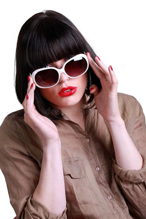 attractive brunette wearing sunglasses stock image image of attractive color 27806285