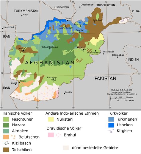 Detailed map of afghanistan and neighboring countries. Ethnische Karte von Afghanistan, das Hazara-Gebiet ist ...