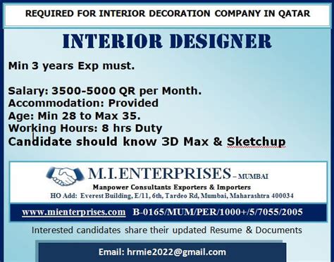 Interior Designer Job Vacancy In Qatar Interior Decoration Company
