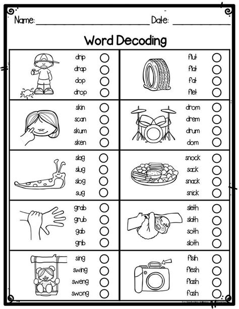 Consonant Blends Word Decoding Practice And Assessment Worksheets For