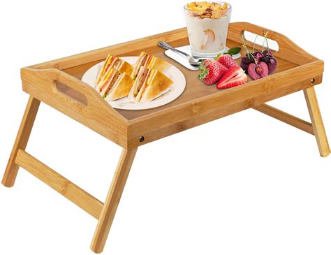 Buy Bamboo Bed Tray Table With Foldable Legs Breakfast Tray For Sofa