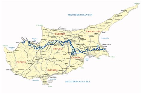 Detailed Administrative Map Of Cyprus With Roads And Cities Cyprus