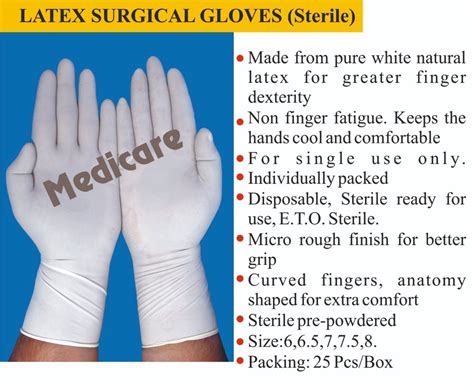 Medicare Sterile Latex Surgical Gloves Packaging Type Poly Rs Pair Id