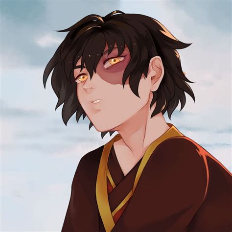 A Man With Black Hair And Yellow Eyes Standing In Front Of A Cloudy Blue Sky