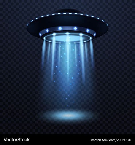Ufo Realistic Alien Spaceship With Blue Light Vector Image