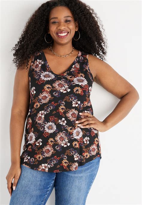 Plus Size 247 Flawless Floral V Neck Tank Top Maurices
