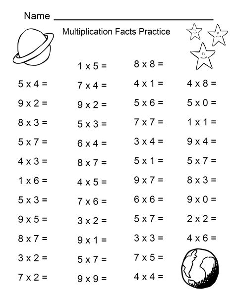 Free Multiplication Facts Worksheets 0 10