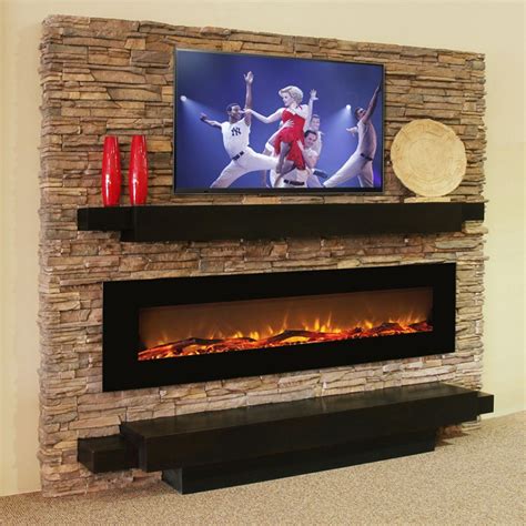 Oakland 72 Inch Log Linear Wall Mounted Electric Fireplace Wall Mount