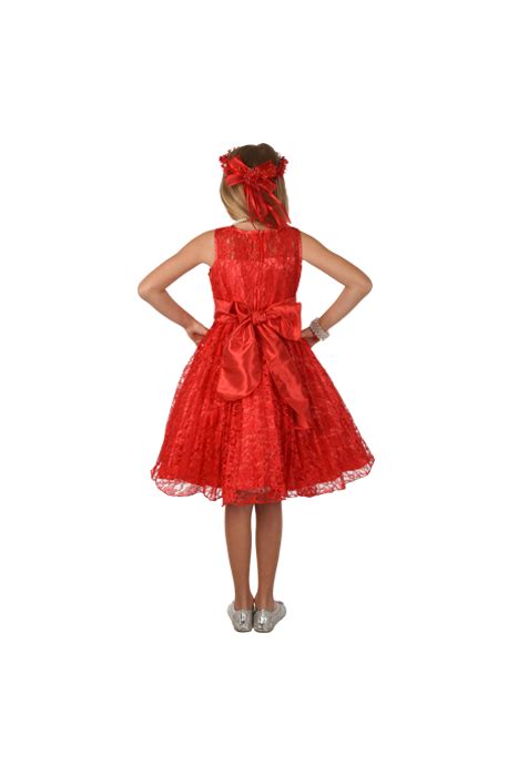 Red Lace Dress With A Small Rhinestone Applique Belt Kunakidz