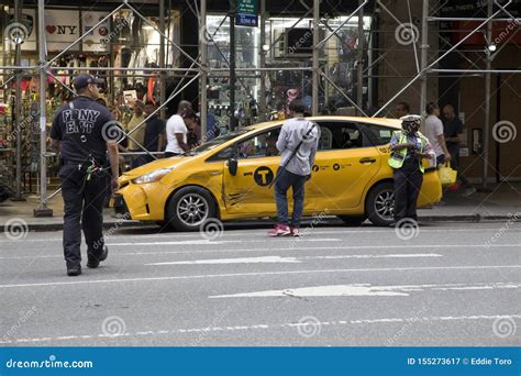 Fdny And Nypd Arrive After Taxi Accident In Nyc Editorial Photography