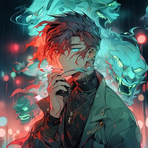 Premium Ai Image Anime Boy With Red Hair And Black Jacket Smoking A