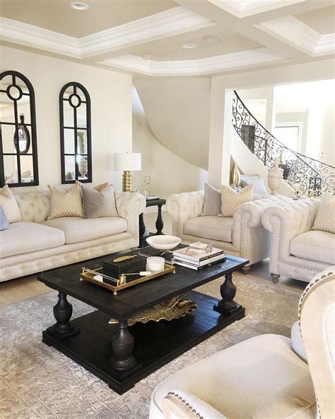 Glam Living Room Decor With Beige And Black Interior And French Iron