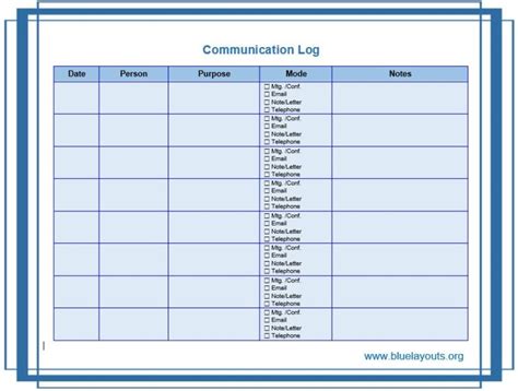 Free Printable Communication Log Templates Blue Layouts