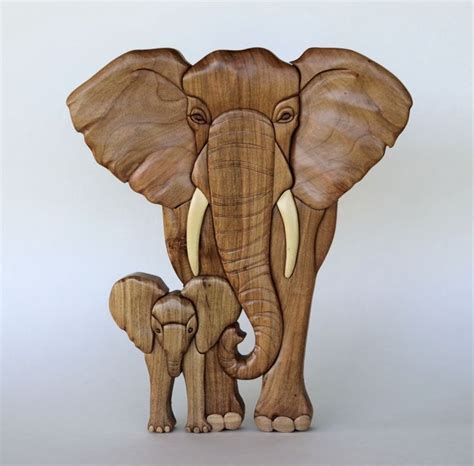 Elephant And Calf Intarsia Intarsia Wood Wood Carving Designs