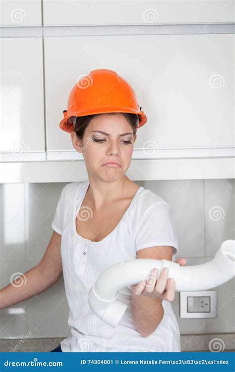 Young Plumber With Broken Pipe Stock Image Image Of Uniform Plumber