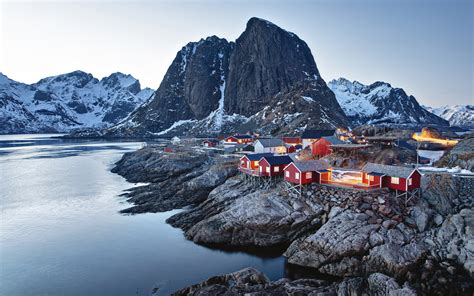 Download 2560x1600 Wallpaper Town Coast Mountains Norway Dual Wide