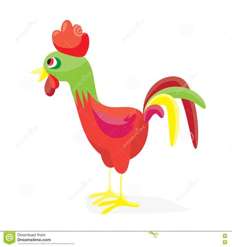 Cartoon Cock A Doodle Doo Flat Vector Illustration Rooster Isolated On White Stock Vector